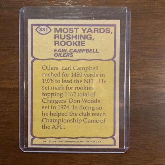 Earl Campbell Topps 1978 Record Breaker Card #331 - Picture 2 of 2